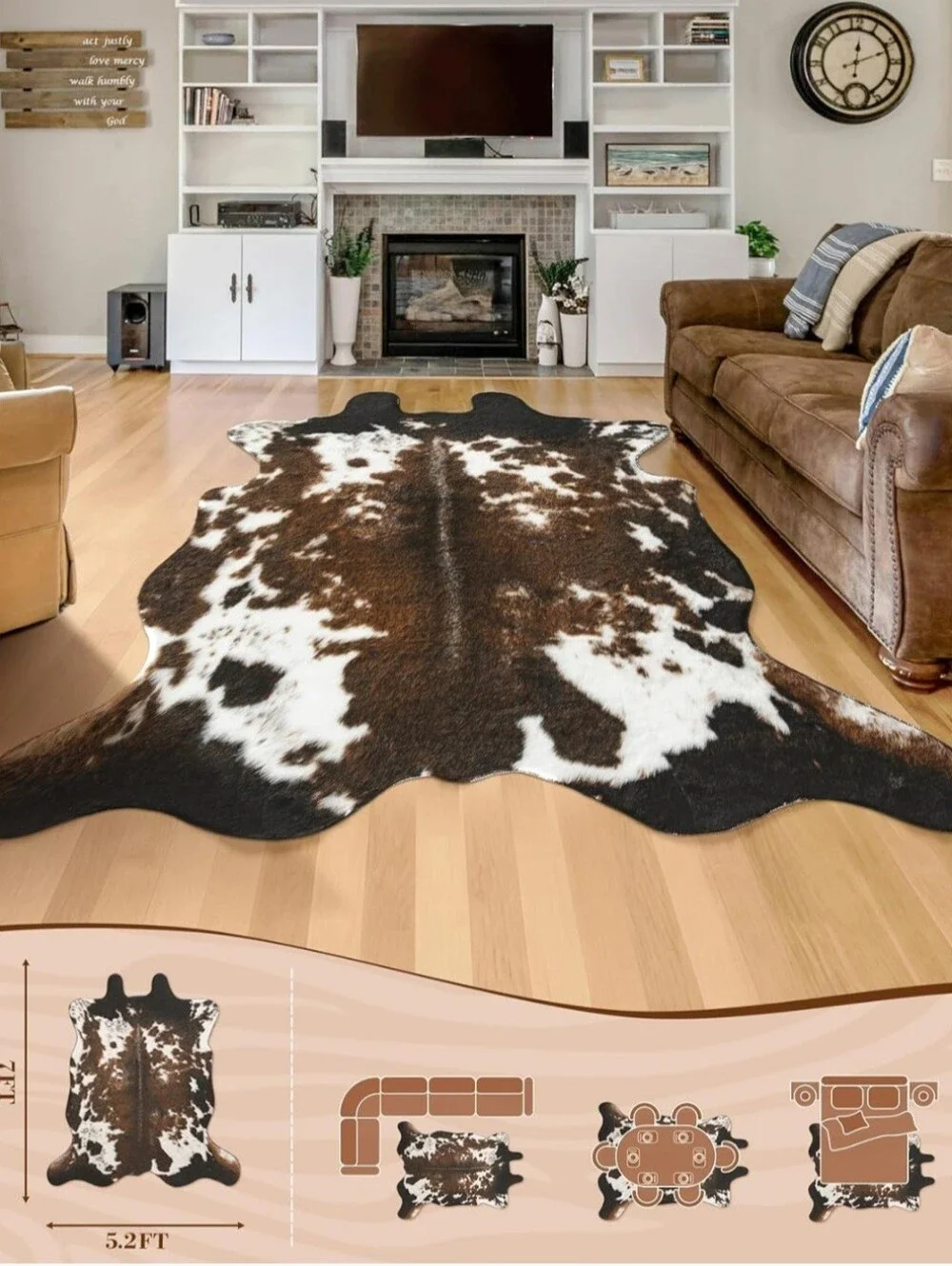 Cow Hide Faux Cowhide Rug: Cow Print Rug for Living Room Bedroom 4.6x5.2 Feet